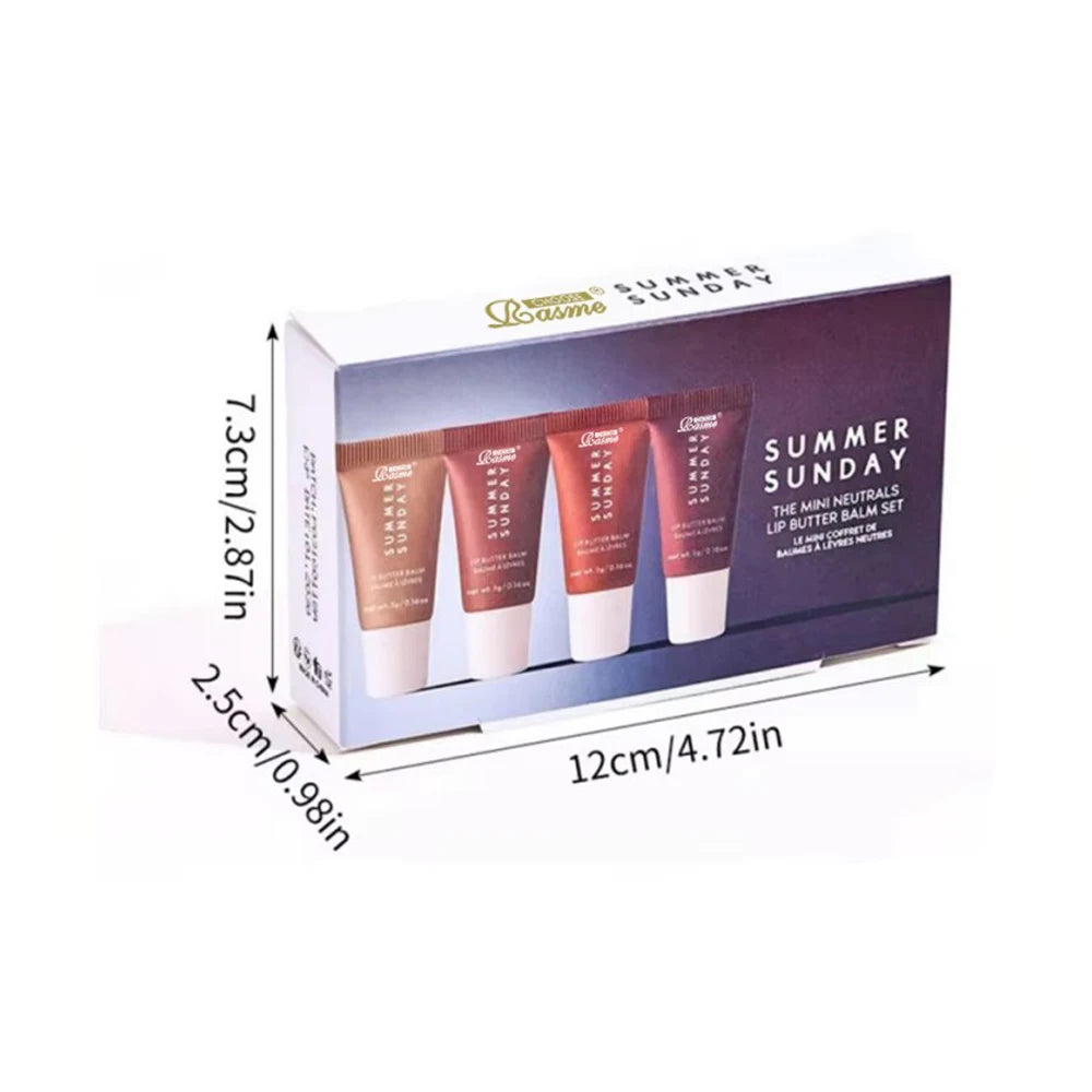 Kit con 4 mini bálsamos labiales hidratantes | Sabores: vainilla, beige y marrón azúcar | Maquillaje hidratante | Regalo perfecto