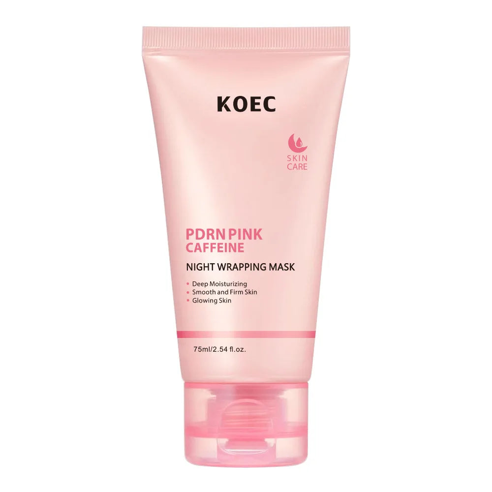 Máscara Facial KOEC PDRN Rosa Cafeína 75ml – Peel Off Noturna Hidratante Firmeza Iluminador Colágeno Niacinamida