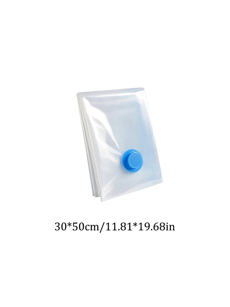Clear vacuum storage bag with blue air valve, size 30x50cm (11.81x19.68in)