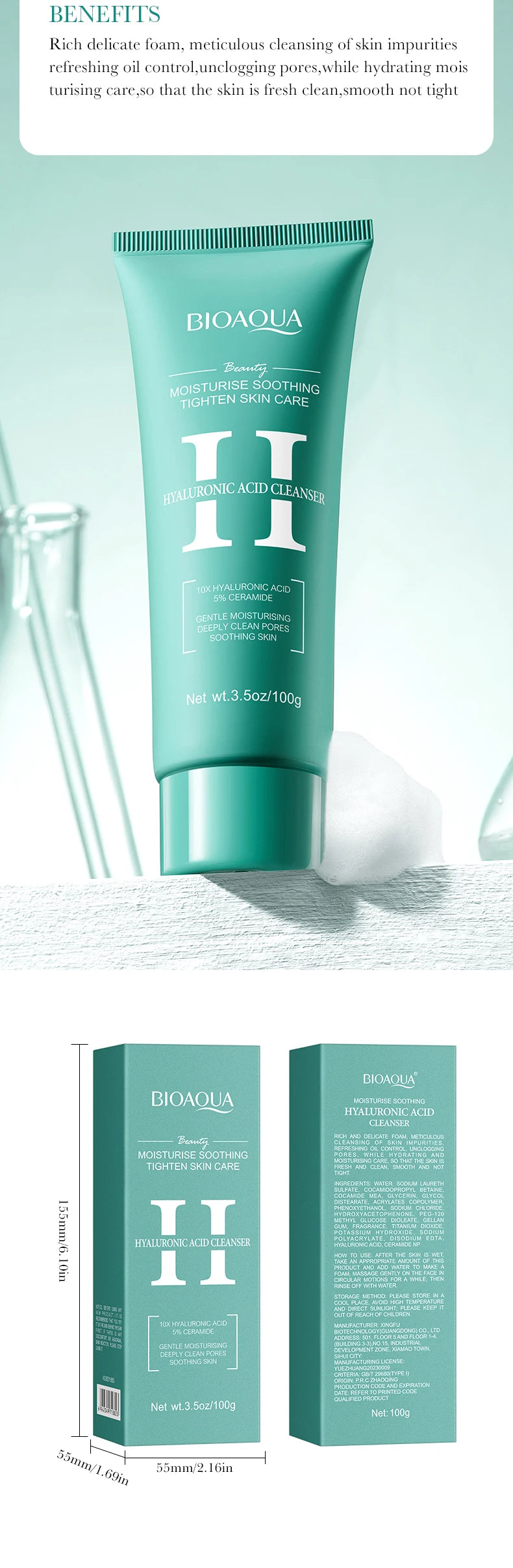 Gel Limpeza Facial BIOAQUA Ácido Hialurônico