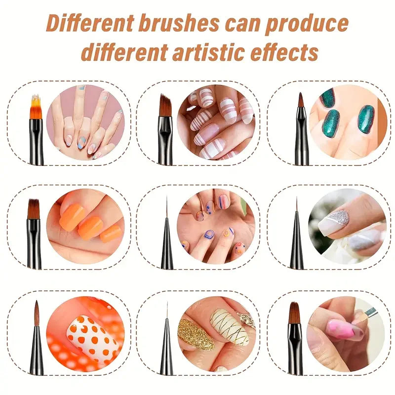 Kit 9 Pincéis Profissionais Nail Art - Set Completo para Designs e Detalhes Perfeitos