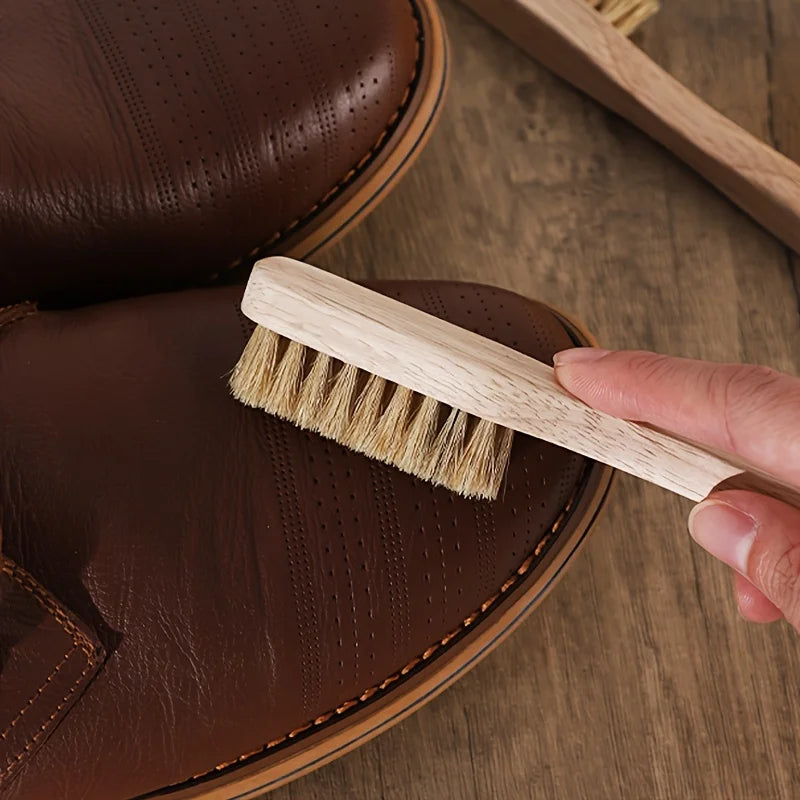 Escova Sapatos Madeira Maciça Cerdas Javali Cabo Longo – Limpeza Profunda Cantos Ténis Calçado