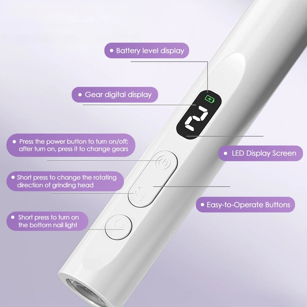 Broca Elétrica Unhas com Lâmpada UV - Kit Manicure Gel Profissional Completo