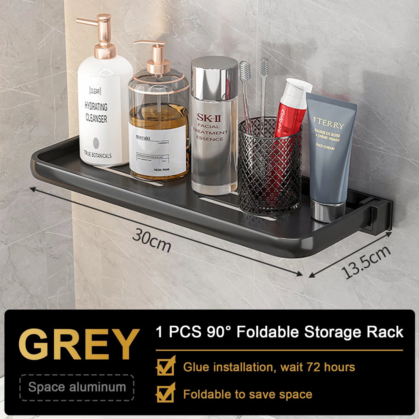 Prateleira Dobrável de Armazenamento para Banheiro – Estante para Banheiro Adequada para Banheiro, Cozinha e Lavanderia, de Parede