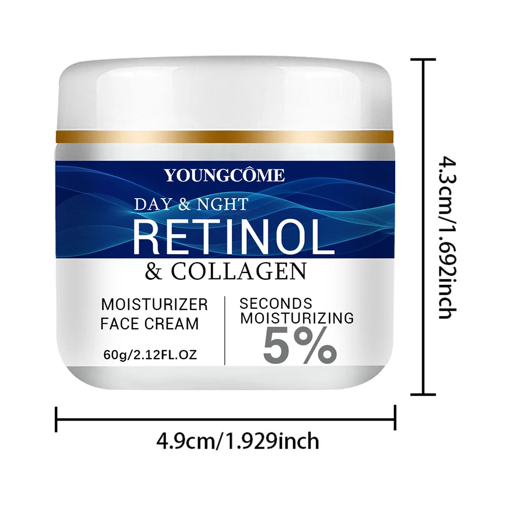 Crema facial con colágeno, retinol y ácido hialurónico: antiedad, reafirmante, lifting, líneas de expresión, iluminadora e hidratante.