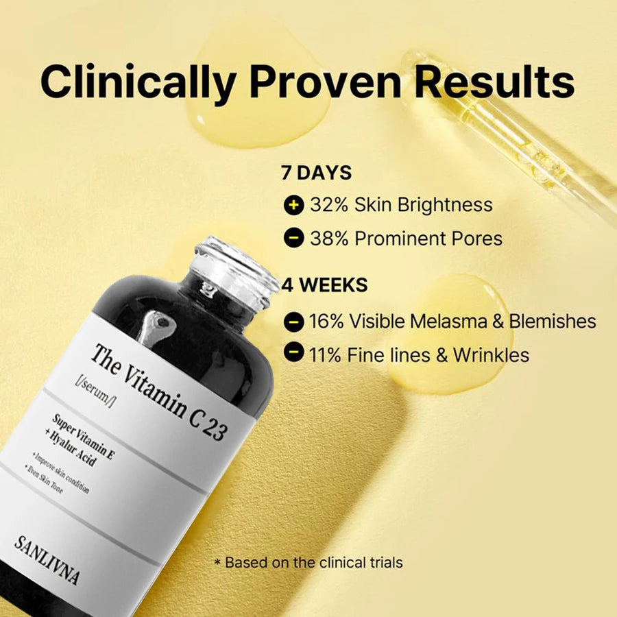 Suero de vitamina C pura al 23 % con vitamina E y ácido hialurónico 20 g: ilumina, hidrata y unifica el tono.