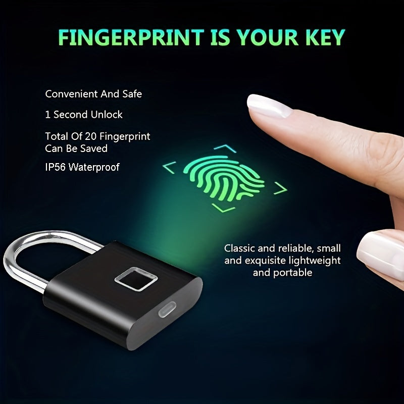 Smart Fingerprint Lock – Waterproof, Keyless, USB Rechargeable, Lightweight Aluminum, Ideal for Suitcases, Backpacks, and Luggage