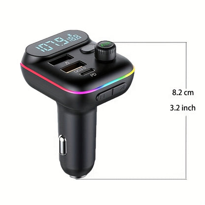 Car Adapter with Wireless FM Transmitter, Bluetooth 5.0, MP3 Player, QC3.0 USB Charger + 20W PD, 7-Color LED