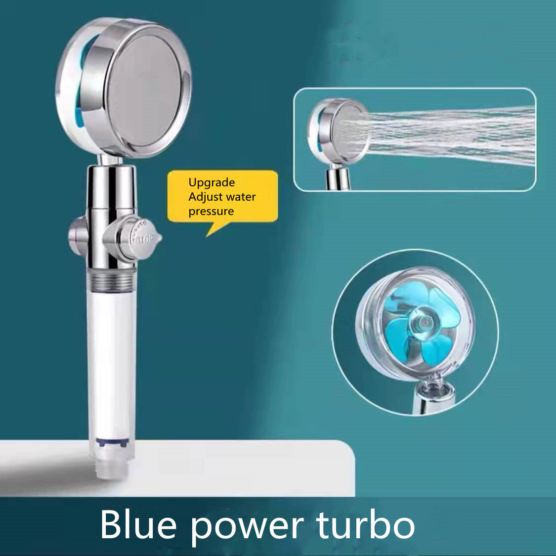 360° Rotating Shower Head – Water Saving, High Pressure, Turbo with Mini Fan, Premium ABS