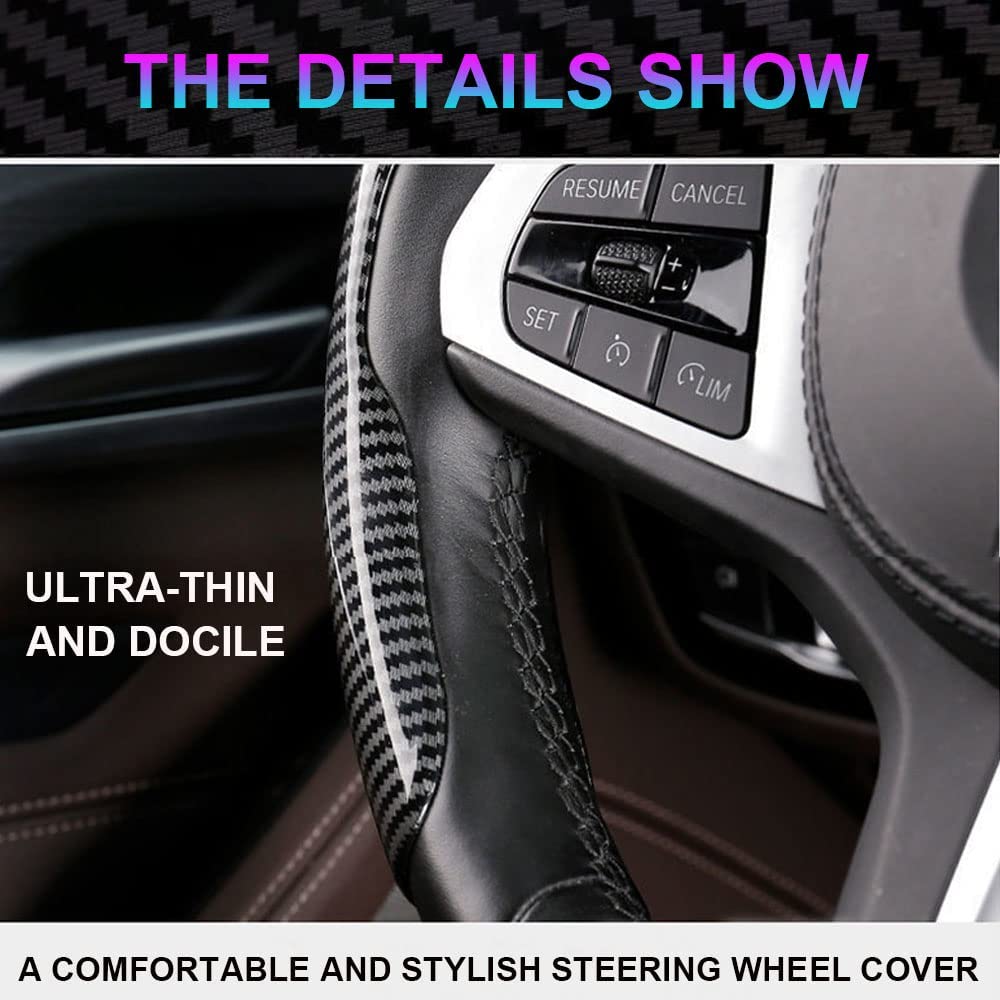 Non-slip Carbon Fiber Steering Wheel Cover – Enhance your driving experience with comfort and style.