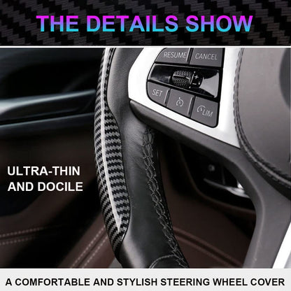 Non-slip Carbon Fiber Steering Wheel Cover – Enhance your driving experience with comfort and style.
