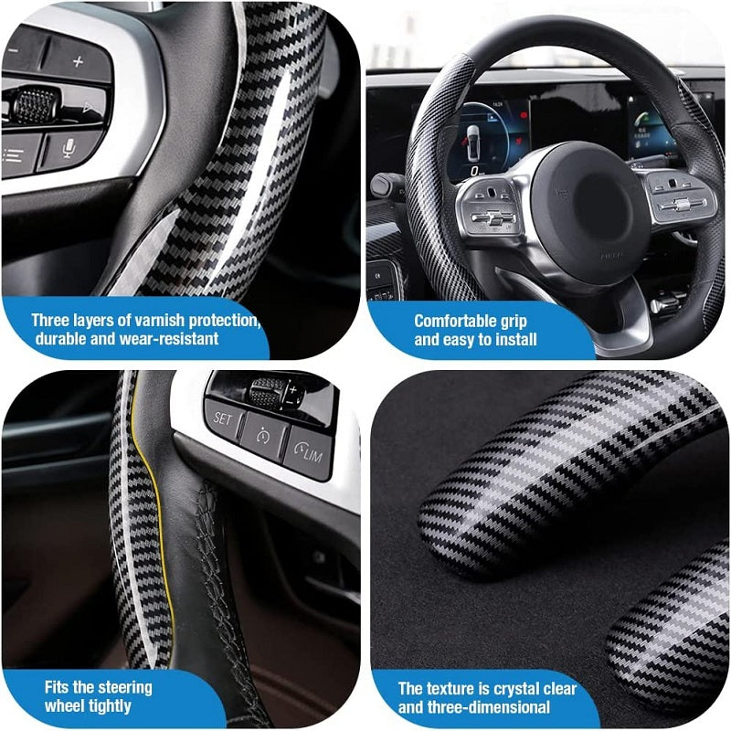 Non-slip Carbon Fiber Steering Wheel Cover – Enhance your driving experience with comfort and style.