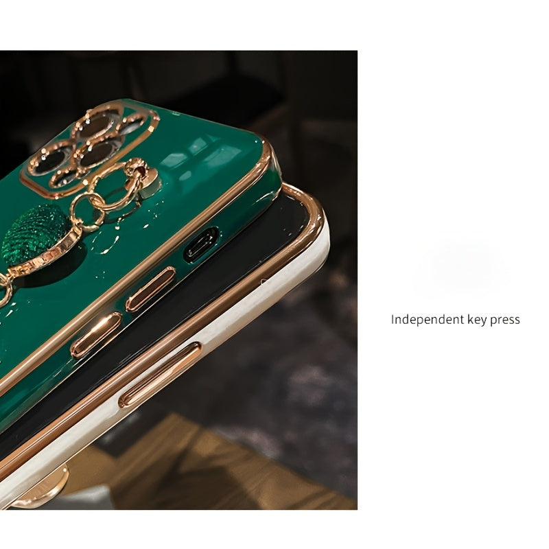 Luxury iPhone Case with Metal Chain Bracelet – Lens and Back Protection, Compatible with iPhone 14/13/12/11/XR/XS/X/8/7/SE, Heart-Shaped Design