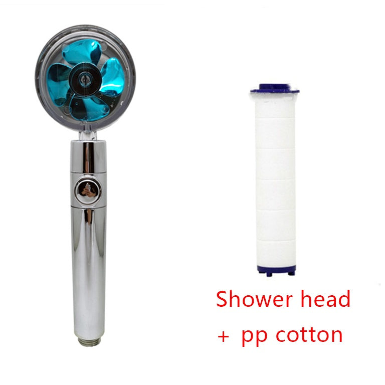360° Rotating Shower Head – Water Saving, High Pressure, Turbo with Mini Fan, Premium ABS