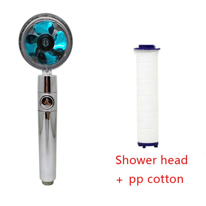 360° Rotating Shower Head – Water Saving, High Pressure, Turbo with Mini Fan, Premium ABS