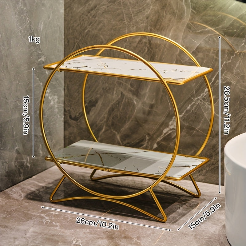 Organizador de Banheiro Duplo DONGZHANGGUI – Prateleiras Metálicas Elegantes com Base em Formato de Orelhas de Gato, Ideal para Cosméticos, Skincare e Perfumes