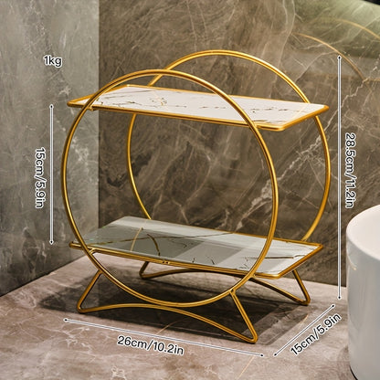 Organizador de Banheiro Duplo DONGZHANGGUI – Prateleiras Metálicas Elegantes com Base em Formato de Orelhas de Gato, Ideal para Cosméticos, Skincare e Perfumes