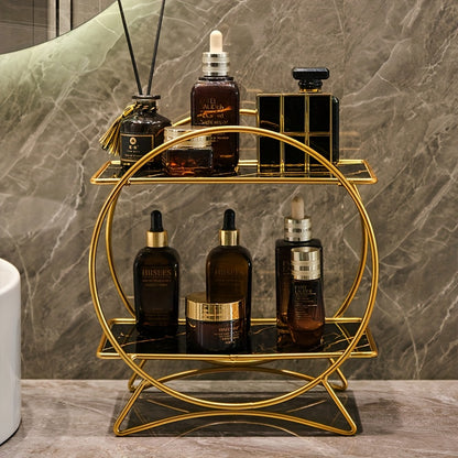 Organizador de Banheiro Duplo DONGZHANGGUI – Prateleiras Metálicas Elegantes com Base em Formato de Orelhas de Gato, Ideal para Cosméticos, Skincare e Perfumes