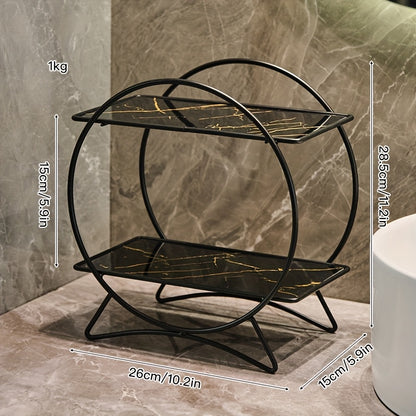 Organizador de Banheiro Duplo DONGZHANGGUI – Prateleiras Metálicas Elegantes com Base em Formato de Orelhas de Gato, Ideal para Cosméticos, Skincare e Perfumes