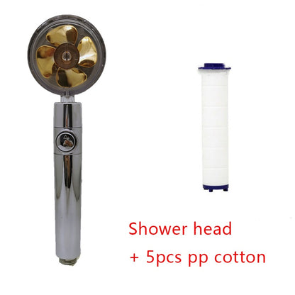 360° Rotating Shower Head – Water Saving, High Pressure, Turbo with Mini Fan, Premium ABS