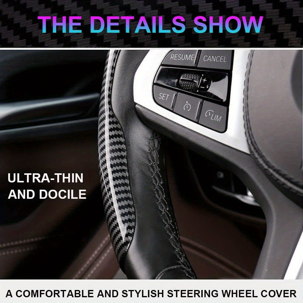 Non-slip Carbon Fiber Steering Wheel Cover – Enhance your driving experience with comfort and style.
