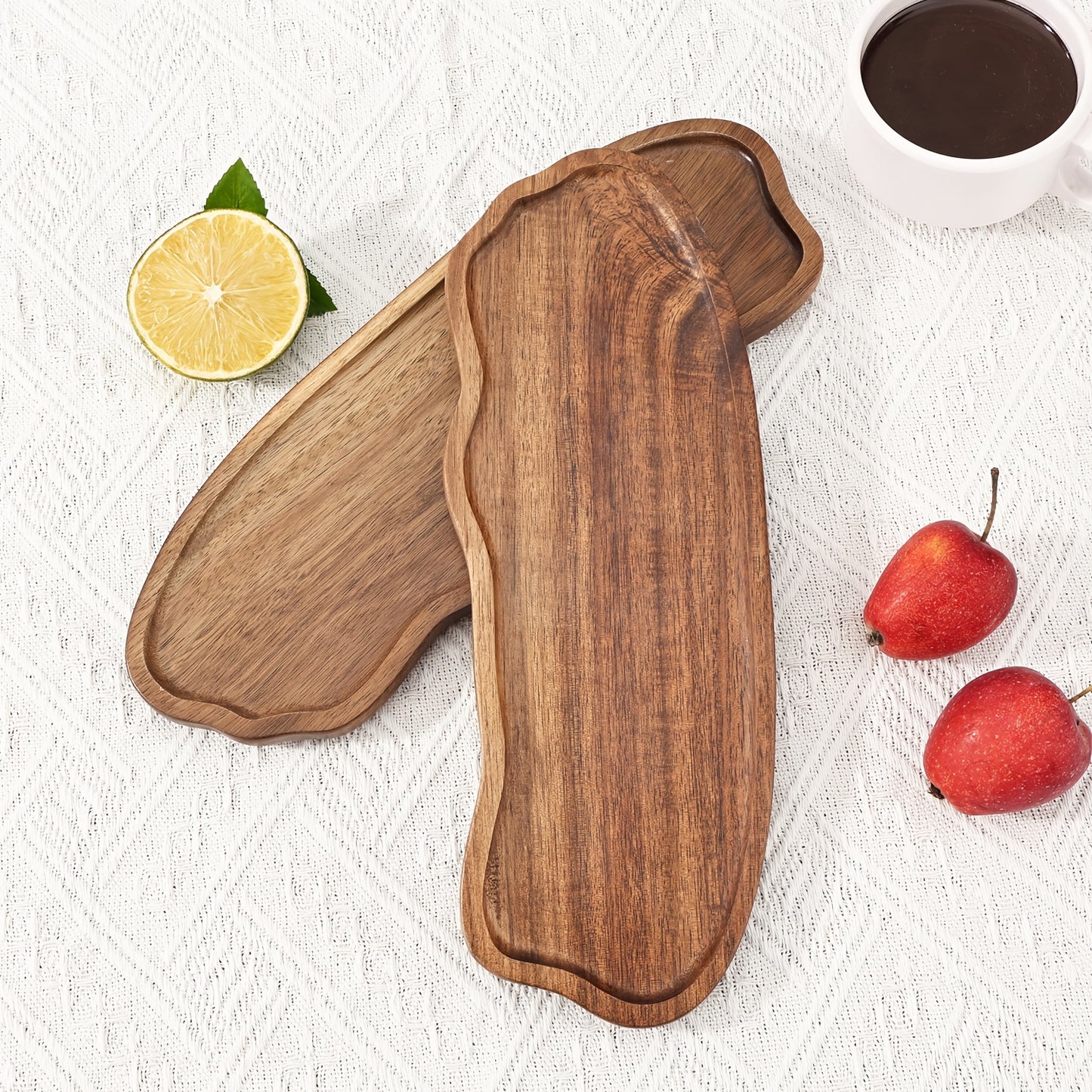 Bandeja em Madeira de Acácia – Formato Nuvem ou Amendoim, Resistente ao Calor, Ideal para Chá, Café, Sobremesas, Petiscos e Decoração | Perfeita para Natal e Ação de Graças