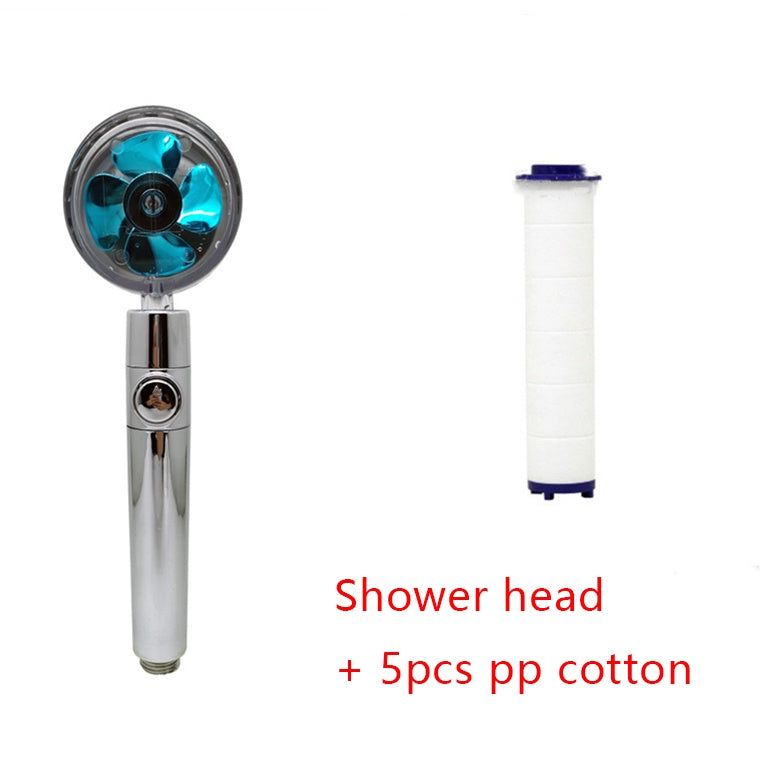 360° Rotating Shower Head – Water Saving, High Pressure, Turbo with Mini Fan, Premium ABS