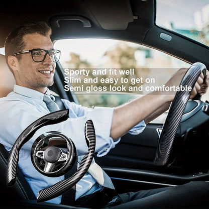 Non-slip Carbon Fiber Steering Wheel Cover – Enhance your driving experience with comfort and style.