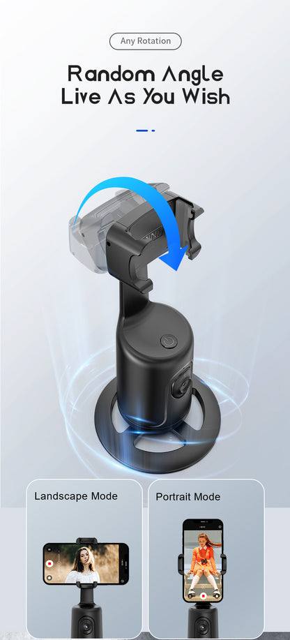 Smart Tripod with Automatic Facial Tracking – 360° Rotating Phone Holder, No App Required, Ideal for Vlogs, Live Streams and Video Recording, Rechargeable Battery, Black