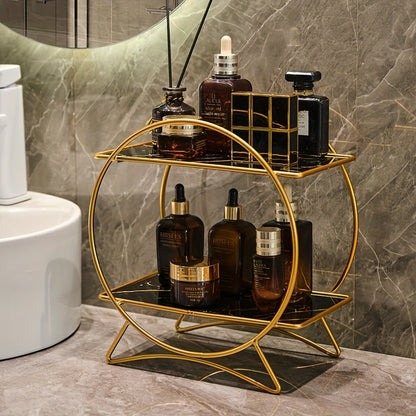 Organizador de Banheiro Duplo DONGZHANGGUI – Prateleiras Metálicas Elegantes com Base em Formato de Orelhas de Gato, Ideal para Cosméticos, Skincare e Perfumes