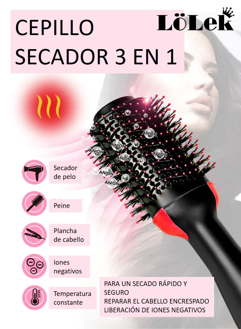 Secador e Escova Alisadora Lolek Rosa | Potência 1200W | 2 em 1: Seca e Alisa | Escova Oval com Volume | Design Leve e Ergonómico | Ideal para Uso Diário | Distribuição Uniforme de Calor para Cabelo Brilhante e Macio
