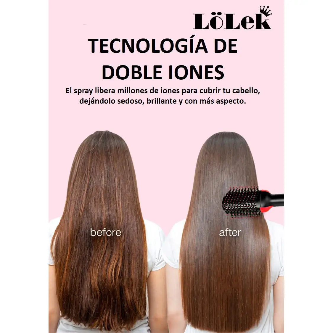 Secador e Escova Alisadora Lolek Rosa | Potência 1200W | 2 em 1: Seca e Alisa | Escova Oval com Volume | Design Leve e Ergonómico | Ideal para Uso Diário | Distribuição Uniforme de Calor para Cabelo Brilhante e Macio