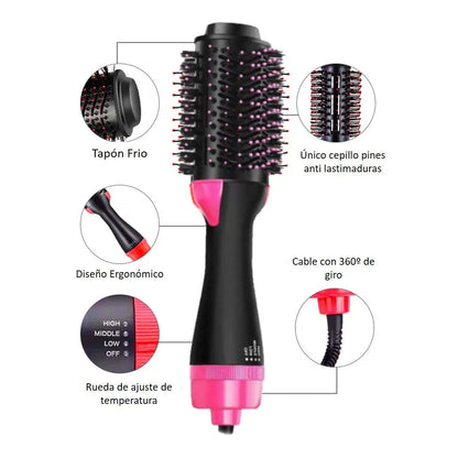 Secador e Escova Alisadora Lolek Rosa | Potência 1200W | 2 em 1: Seca e Alisa | Escova Oval com Volume | Design Leve e Ergonómico | Ideal para Uso Diário | Distribuição Uniforme de Calor para Cabelo Brilhante e Macio