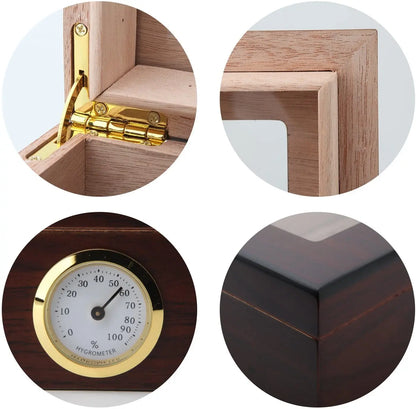 Cigarreira Madeira com Higrômetro e Tampa Vidro