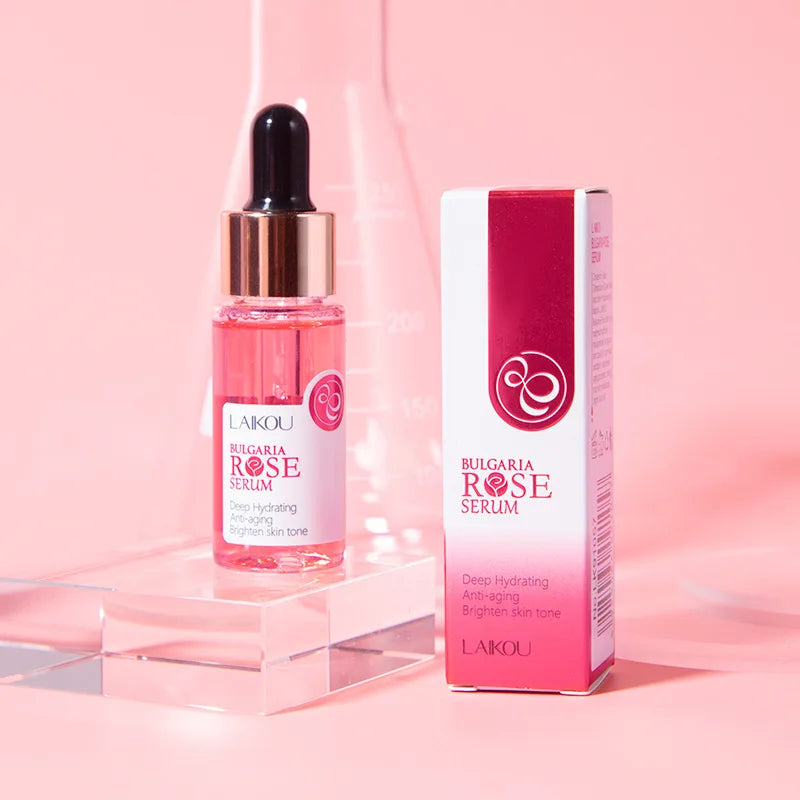 Suero facial de rosa búlgara LAIKOU: hidratante, iluminador y antiedad que minimiza las manchas oscuras y los poros para una piel radiante.