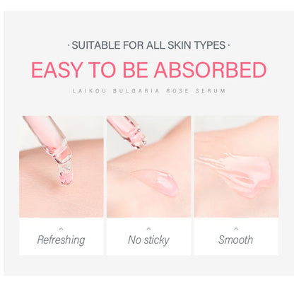 Suero facial de rosa búlgara LAIKOU: hidratante, iluminador y antiedad que minimiza las manchas oscuras y los poros para una piel radiante.