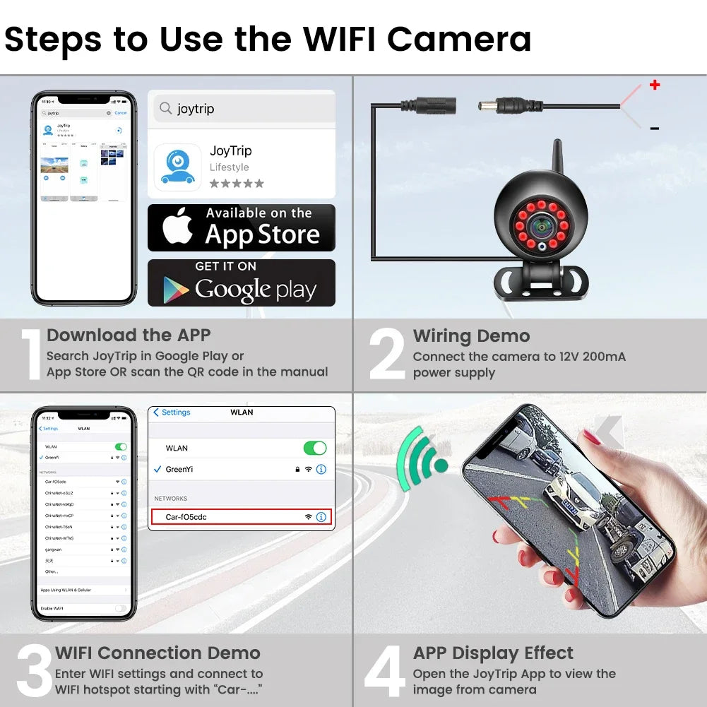Cámara de visión trasera inalámbrica HD 720P WiFi 5G: visión nocturna para autos y camiones