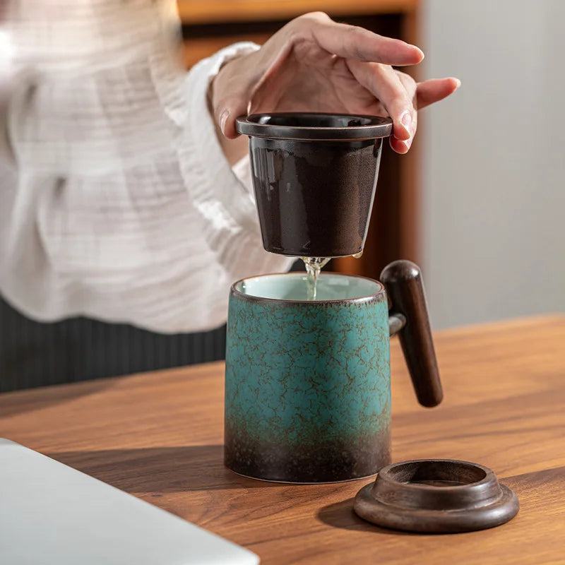 Caneca Chá Cerâmica com Tampa, Filtro e Infusor