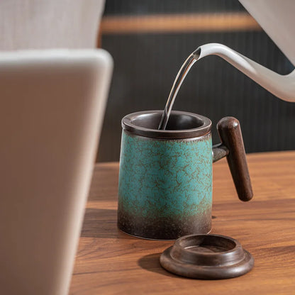 Caneca Chá Cerâmica com Tampa, Filtro e Infusor