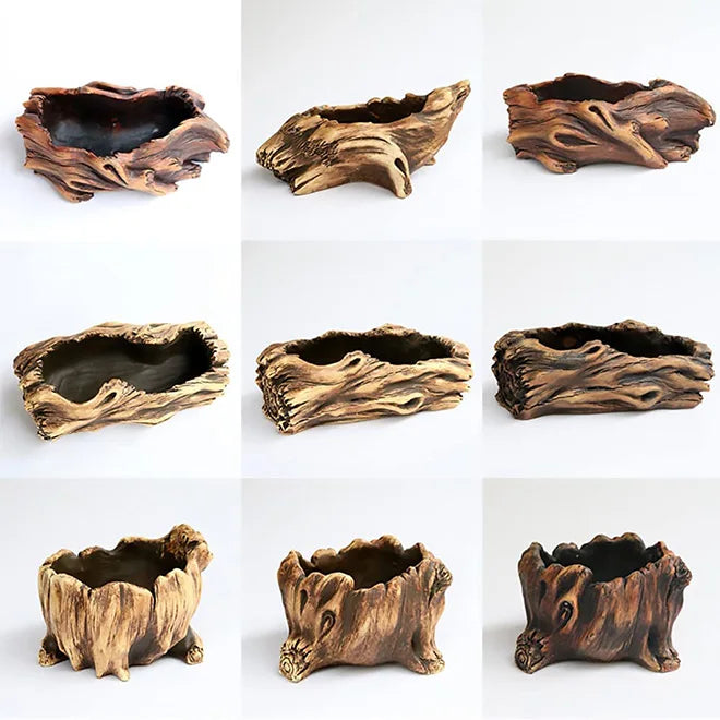 Vaso Concreto Suculentas - Estilo Tronco Vintage Artesanal