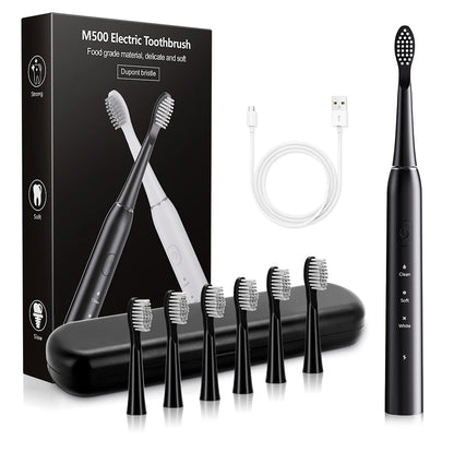 Cepillo de dientes eléctrico sónico con 6 cabezales: temporizador inteligente y blanqueamiento dental.