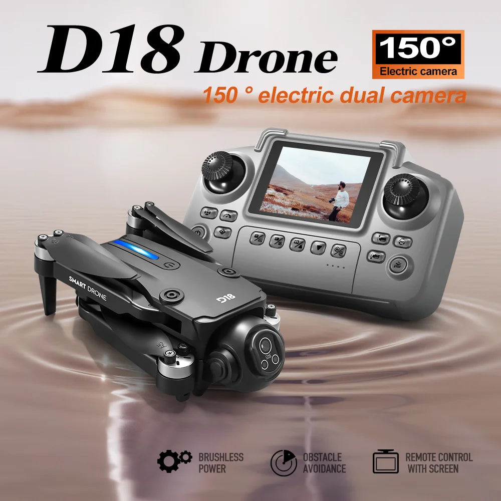 Drone Original D18 RC – 8K Profissional HD com Dupla Câmera, Desvio de Obstáculos 360°, Motor Brushless, Controle por Tela e Tecnologia Óptica Aérea