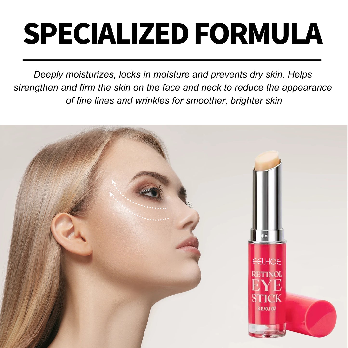 Crema antiedad para ojos en barra con retinol: reduce líneas de expresión, hinchazón, elimina ojeras y es una esencia antiarrugas.