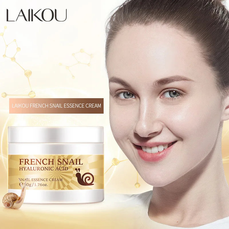 Crema facial de caracol LAIKOU con ácido hialurónico: hidratante reafirmante, colágeno y suero antiedad.