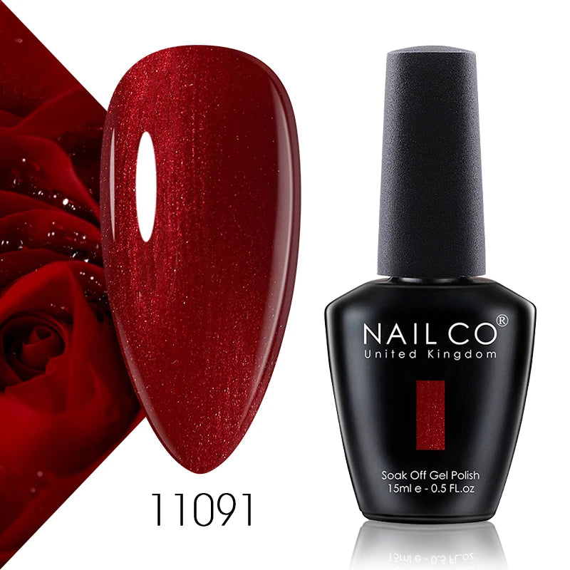 NAILCO Gel Nail Polish 15ml Dark Red Series – UV Glitter Colors Professional Semi-Permanent Manicure
