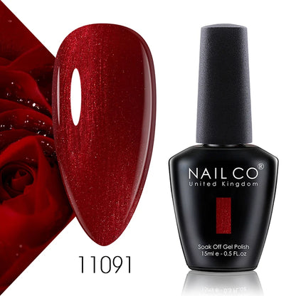 NAILCO Gel Nail Polish 15ml Dark Red Series – UV Glitter Colors Professional Semi-Permanent Manicure