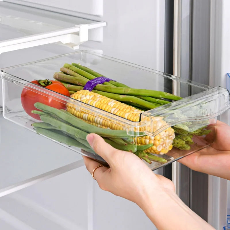 Kitchen Storage Box – Transparent Organizer for Fruits, Vegetables, Eggs, and Food | Sliding Drawer for Refrigerator Shelf