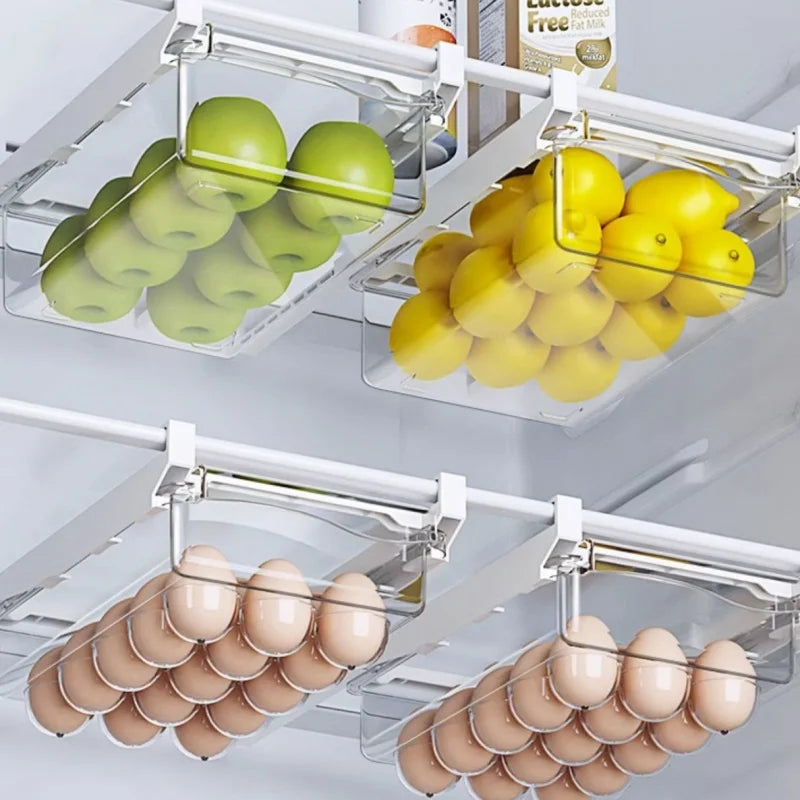 Kitchen Storage Box – Transparent Organizer for Fruits, Vegetables, Eggs, and Food | Sliding Drawer for Refrigerator Shelf