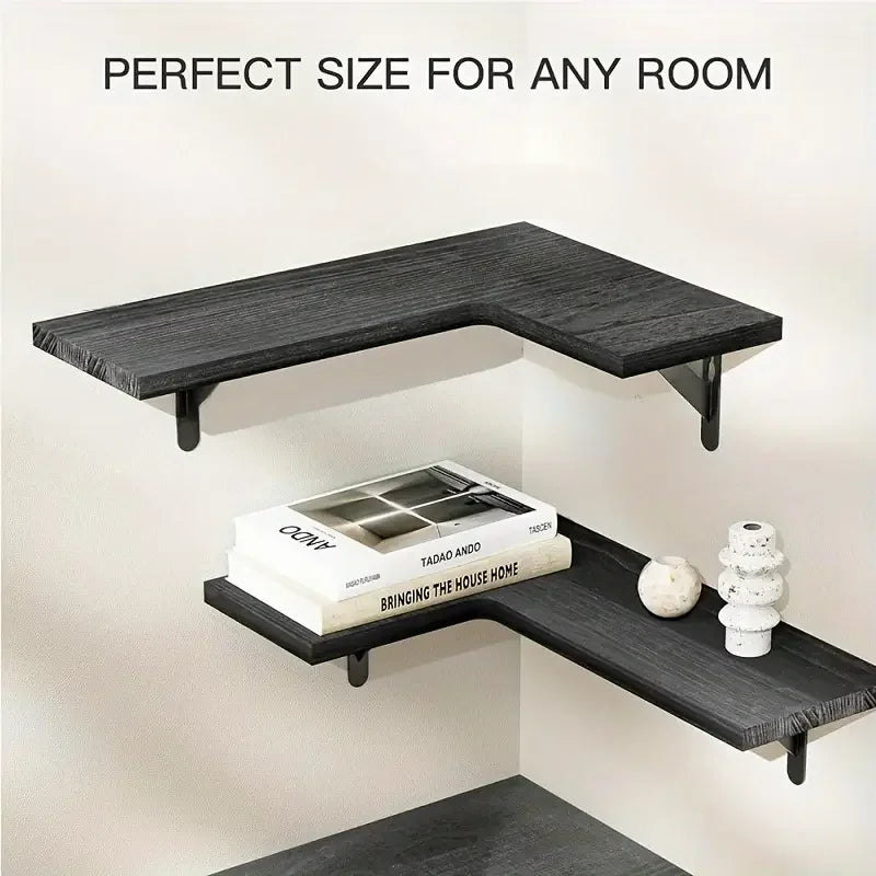 Prateleiras de Canto Flutuantes em Madeira | Design Moderno para Parede | Decoração e Arrumação