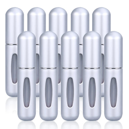 Kit de 10 botellas de perfume rellenables de 5 ml (vacías y rellenables) para viajes, cosméticos y cuadernos.